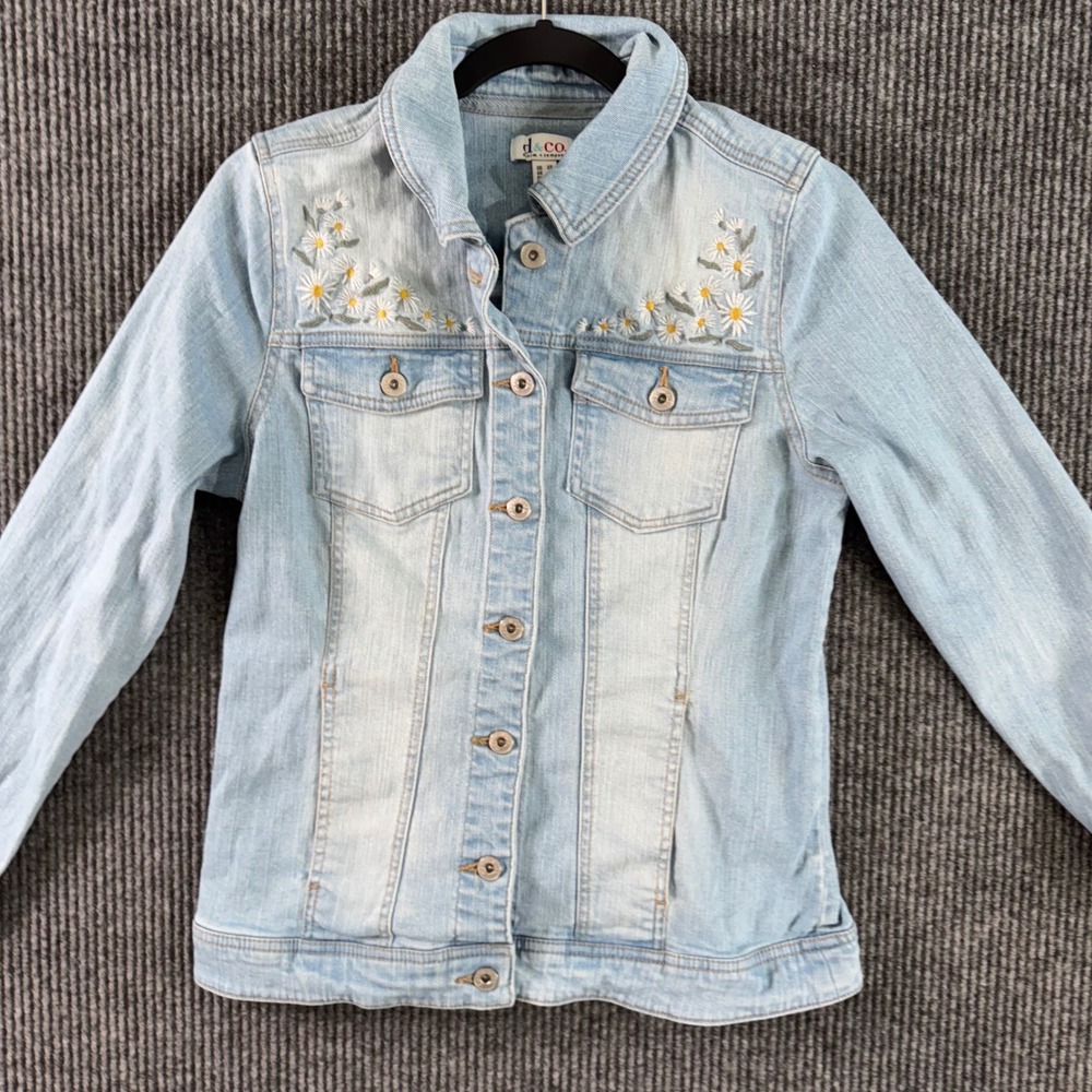 VTG Y2K D&Co Denim Co Daisy Embroidered Light Wash Jean Jacket Womens XS